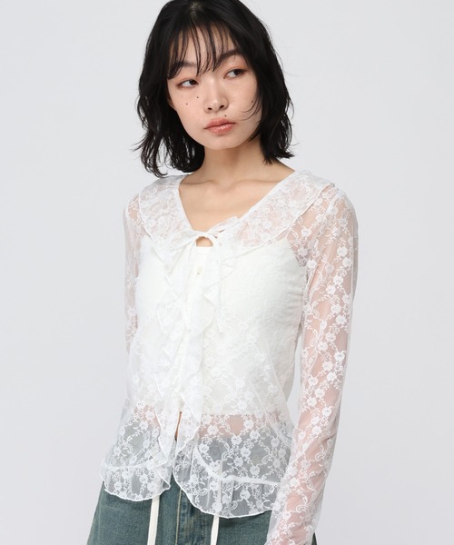 3.3 Field Trip （3.3フィールドトリップ）の「3.3 Field Trip／フロントフリルレースブラウス（カーディガン/ボレロ・レディース・ブラック/ホワイト/ブラウン・FREE）」の14枚目の写真