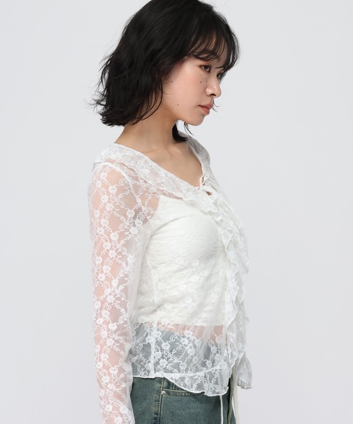 3.3 Field Trip （3.3フィールドトリップ）の「3.3 Field Trip／フロントフリルレースブラウス（カーディガン/ボレロ・レディース・ブラック/ホワイト/ブラウン・FREE）」の15枚目の写真