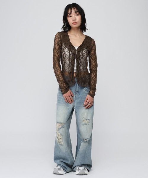 3.3 Field Trip （3.3フィールドトリップ）の「3.3 Field Trip／フロントフリルレースブラウス（カーディガン/ボレロ・レディース・ブラック/ホワイト/ブラウン・FREE）」の4枚目の写真