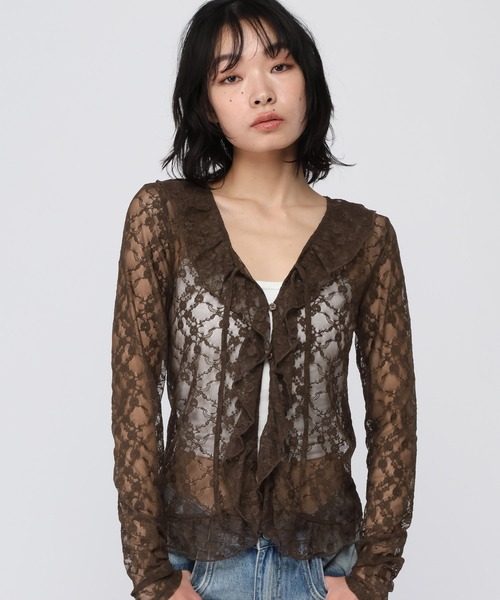 3.3 Field Trip （3.3フィールドトリップ）の「3.3 Field Trip／フロントフリルレースブラウス（カーディガン/ボレロ・レディース・ブラック/ホワイト/ブラウン・FREE）」の7枚目の写真