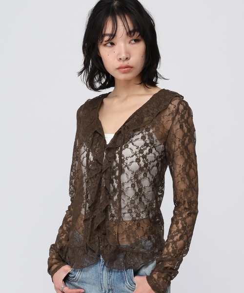 3.3 Field Trip （3.3フィールドトリップ）の「3.3 Field Trip／フロントフリルレースブラウス（カーディガン/ボレロ・レディース・ブラック/ホワイト/ブラウン・FREE）」の8枚目の写真