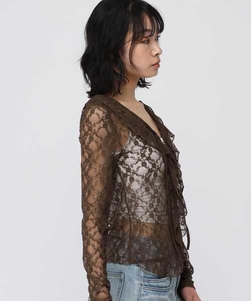 3.3 Field Trip （3.3フィールドトリップ）の「3.3 Field Trip／フロントフリルレースブラウス（カーディガン/ボレロ・レディース・ブラック/ホワイト/ブラウン・FREE）」の9枚目の写真