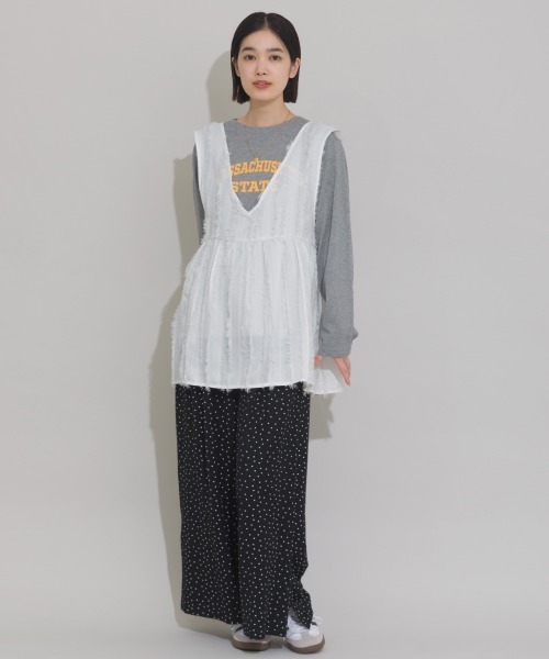 OMNES（オムネス）の「フリンジ前後２wayペプラムリボン付ベスト（ベスト・レディース・ブラウン/ホワイト/ブルー/ブラック・FREE）」の8枚目の写真