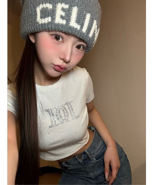 Darich（ダーリッチ）の「パールストーンロゴTシャツ（Tシャツ/カットソー・レディース・ピンク/ホワイト/ブラック・FREE）」の5枚目の写真