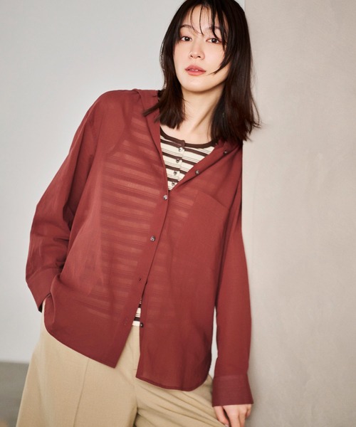 ROPE' PICNIC（ロペピクニック）の「お着軽シャツシリーズ 無地・ストライプ フード付きシアーシャツ（シャツ/ブラウス・レディース・ホワイト/ダークブラウン/ブルー系その他4・FREE）」の3枚目の写真