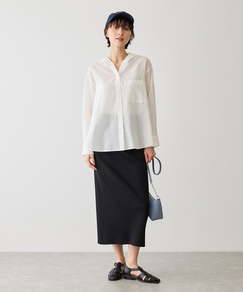 ROPE' PICNIC（ロペピクニック）の「お着軽シャツシリーズ 無地・ストライプ フード付きシアーシャツ（シャツ/ブラウス・レディース・ホワイト/ダークブラウン/ブルー系その他4・FREE）」の4枚目の写真