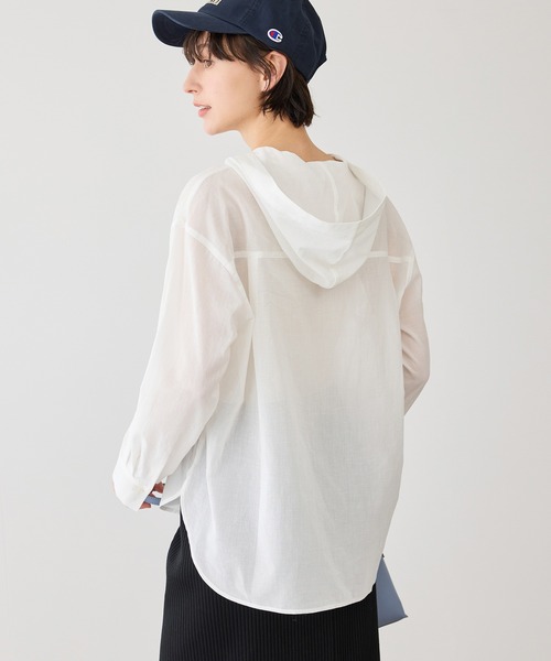ROPE' PICNIC（ロペピクニック）の「お着軽シャツシリーズ 無地・ストライプ フード付きシアーシャツ（シャツ/ブラウス・レディース・ホワイト/ダークブラウン/ブルー系その他4・FREE）」の8枚目の写真
