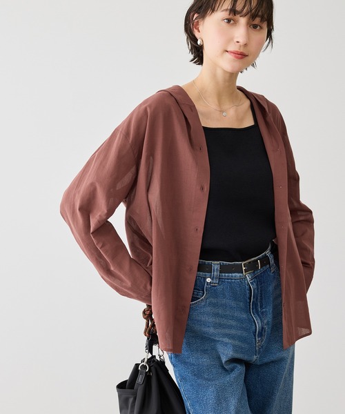 ROPE' PICNIC（ロペピクニック）の「お着軽シャツシリーズ 無地・ストライプ フード付きシアーシャツ（シャツ/ブラウス・レディース・ホワイト/ダークブラウン/ブルー系その他4・FREE）」の16枚目の写真