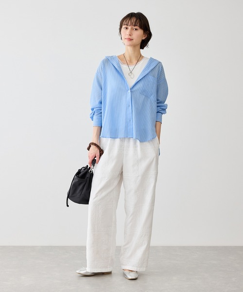 ROPE' PICNIC（ロペピクニック）の「お着軽シャツシリーズ 無地・ストライプ フード付きシアーシャツ（シャツ/ブラウス・レディース・ホワイト/ダークブラウン/ブルー系その他4・FREE）」の19枚目の写真