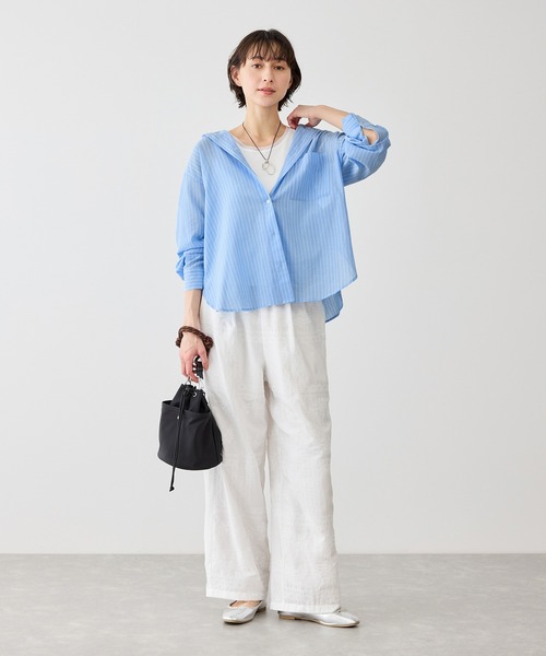 ROPE' PICNIC（ロペピクニック）の「お着軽シャツシリーズ 無地・ストライプ フード付きシアーシャツ（シャツ/ブラウス・レディース・ホワイト/ダークブラウン/ブルー系その他4・FREE）」の20枚目の写真