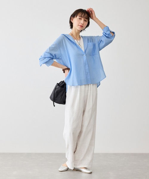 ROPE' PICNIC（ロペピクニック）の「お着軽シャツシリーズ 無地・ストライプ フード付きシアーシャツ（シャツ/ブラウス・レディース・ホワイト/ダークブラウン/ブルー系その他4・FREE）」の21枚目の写真
