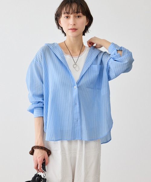 ROPE' PICNIC（ロペピクニック）の「お着軽シャツシリーズ 無地・ストライプ フード付きシアーシャツ（シャツ/ブラウス・レディース・ホワイト/ダークブラウン/ブルー系その他4・FREE）」の22枚目の写真