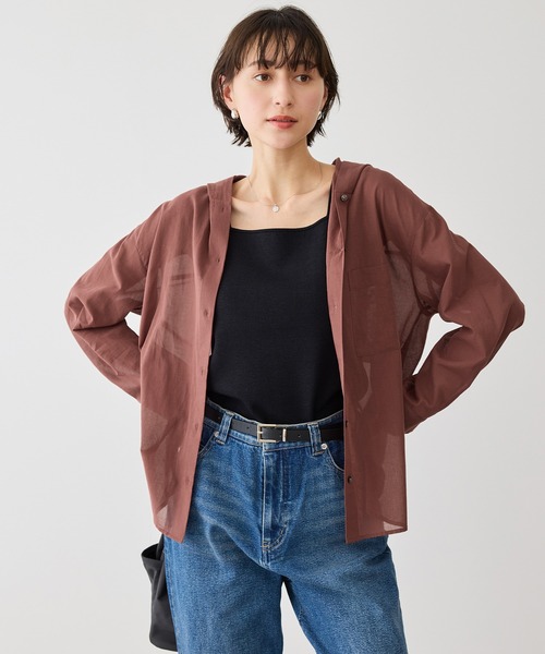 ROPE' PICNIC（ロペピクニック）の「お着軽シャツシリーズ 無地・ストライプ フード付きシアーシャツ（シャツ/ブラウス・レディース・ホワイト/ダークブラウン/ブルー系その他4・FREE）」の17枚目の写真