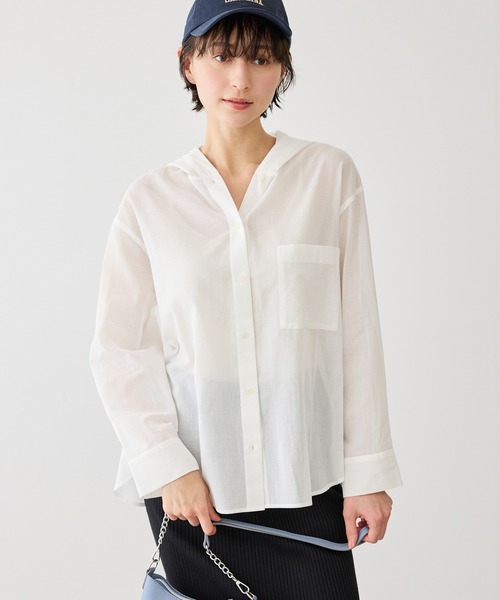 ROPE' PICNIC（ロペピクニック）の「お着軽シャツシリーズ 無地・ストライプ フード付きシアーシャツ（シャツ/ブラウス・レディース・ホワイト/ダークブラウン/ブルー系その他4・FREE）」の6枚目の写真