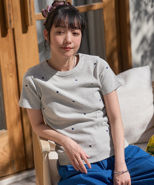ミニハート刺繍 リブ Tシャツ（Tシャツ/カットソー）｜FREAK'S STORE