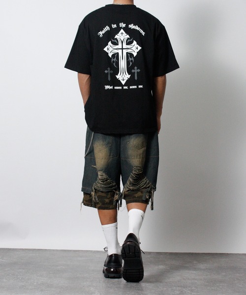 NYLAUS(ナイラス)の「【NYS】オーバーサイズ クロス 半袖Tシャツ ロゴTシャツ(Tシャツ/カットソー・メンズ・ブラック系その他/ブラック/ホワイト・L/M)」の9枚目の写真