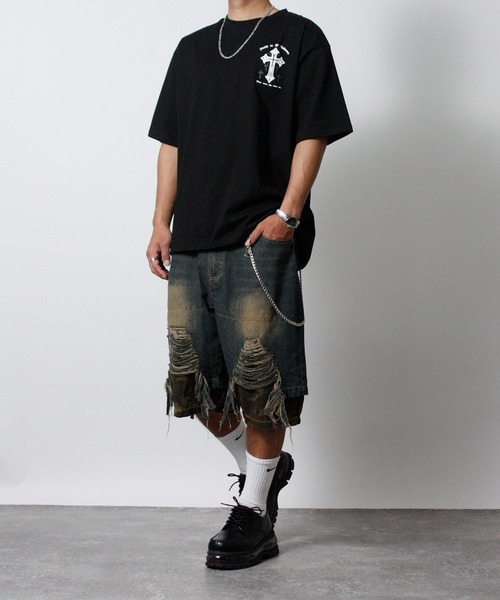 NYLAUS(ナイラス)の「【NYS】オーバーサイズ クロス 半袖Tシャツ ロゴTシャツ(Tシャツ/カットソー・メンズ・ブラック系その他/ブラック/ホワイト・L/M)」の10枚目の写真
