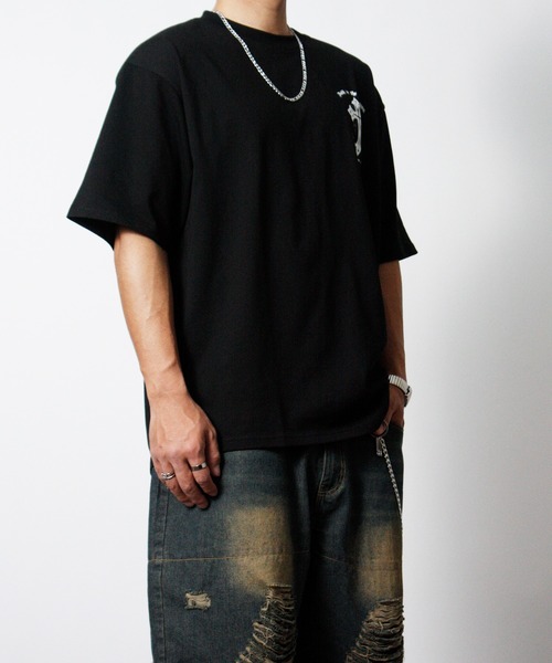 NYLAUS(ナイラス)の「【NYS】オーバーサイズ クロス 半袖Tシャツ ロゴTシャツ(Tシャツ/カットソー・メンズ・ブラック系その他/ブラック/ホワイト・L/M)」の5枚目の写真