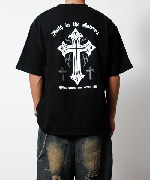 NYLAUS(ナイラス)の「【NYS】オーバーサイズ クロス 半袖Tシャツ ロゴTシャツ(Tシャツ/カットソー・メンズ・ブラック系その他/ブラック/ホワイト・L/M)」の6枚目の写真