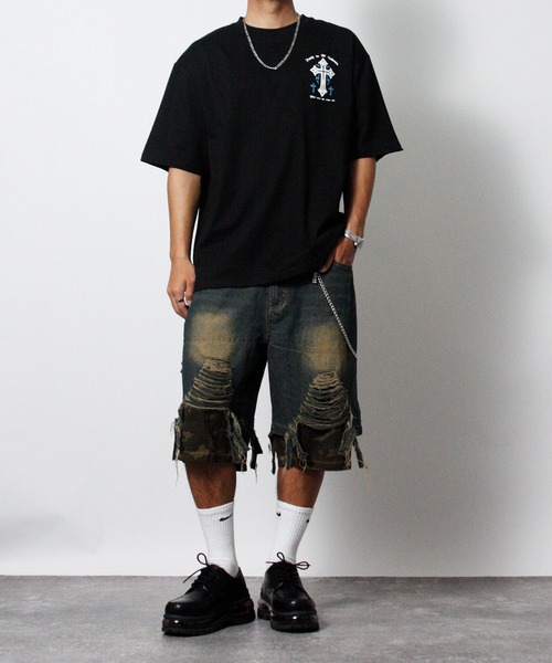 NYLAUS(ナイラス)の「【NYS】オーバーサイズ クロス 半袖Tシャツ ロゴTシャツ(Tシャツ/カットソー・メンズ・ブラック系その他/ブラック/ホワイト・L/M)」の17枚目の写真