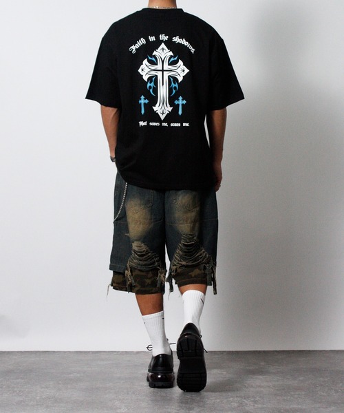 NYLAUS(ナイラス)の「【NYS】オーバーサイズ クロス 半袖Tシャツ ロゴTシャツ(Tシャツ/カットソー・メンズ・ブラック系その他/ブラック/ホワイト・L/M)」の18枚目の写真