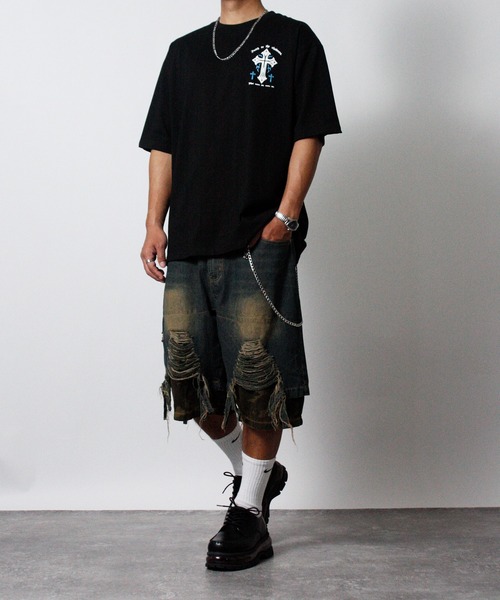 NYLAUS(ナイラス)の「【NYS】オーバーサイズ クロス 半袖Tシャツ ロゴTシャツ(Tシャツ/カットソー・メンズ・ブラック系その他/ブラック/ホワイト・L/M)」の19枚目の写真