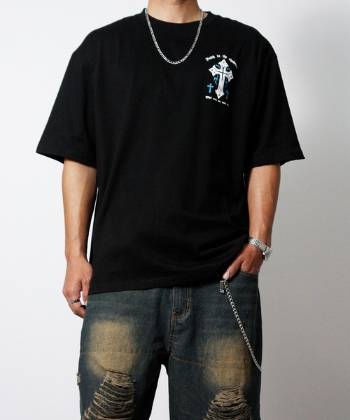 NYLAUS(ナイラス)の「【NYS】オーバーサイズ クロス 半袖Tシャツ ロゴTシャツ(Tシャツ/カットソー・メンズ・ブラック系その他/ブラック/ホワイト・L/M)」の13枚目の写真