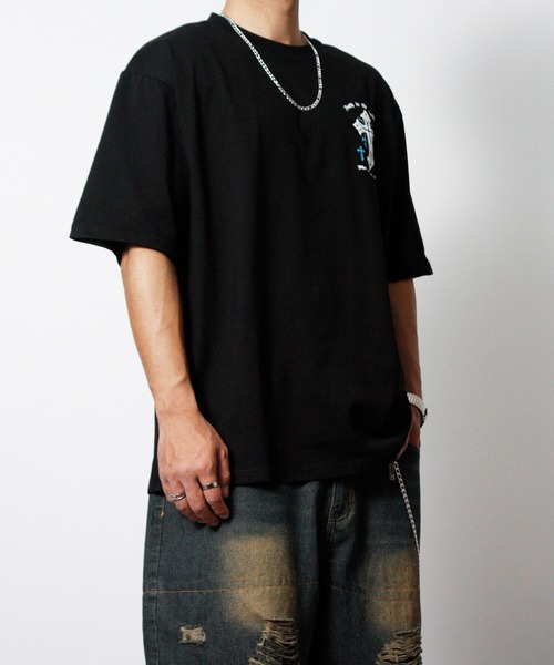 NYLAUS(ナイラス)の「【NYS】オーバーサイズ クロス 半袖Tシャツ ロゴTシャツ(Tシャツ/カットソー・メンズ・ブラック系その他/ブラック/ホワイト・L/M)」の14枚目の写真