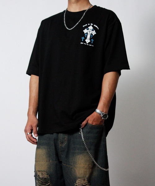 NYLAUS(ナイラス)の「【NYS】オーバーサイズ クロス 半袖Tシャツ ロゴTシャツ(Tシャツ/カットソー・メンズ・ブラック系その他/ブラック/ホワイト・L/M)」の16枚目の写真