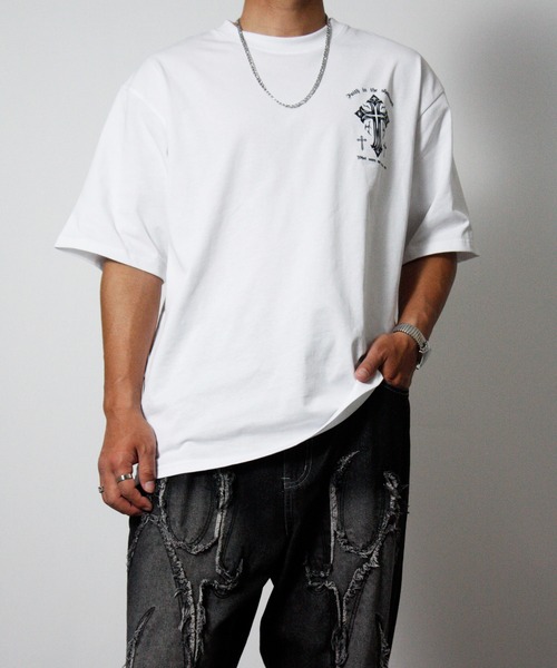 NYLAUS(ナイラス)の「【NYS】オーバーサイズ クロス 半袖Tシャツ ロゴTシャツ(Tシャツ/カットソー・メンズ・ブラック系その他/ブラック/ホワイト・L/M)」の22枚目の写真