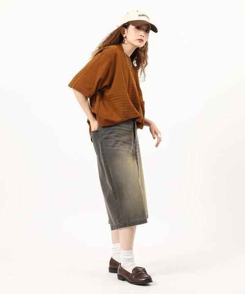 MN+LA（エムエヌエルエー）の「MN+LA STRIPED PIQUE MOCKNECK TEE ストライプモックネック半袖Tシャツ（Tシャツ/カットソー・メンズ・テラコッタ/ウッド・2XL/XL/M/L）」の11枚目の写真