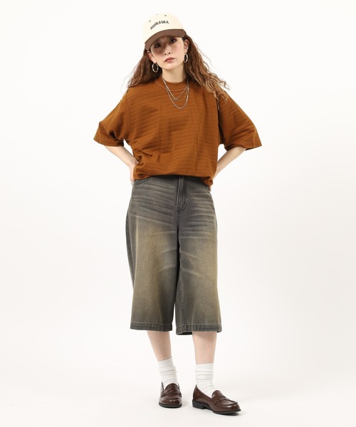 MN+LA（エムエヌエルエー）の「MN+LA STRIPED PIQUE MOCKNECK TEE ストライプモックネック半袖Tシャツ（Tシャツ/カットソー・メンズ・テラコッタ/ウッド・2XL/XL/M/L）」の12枚目の写真