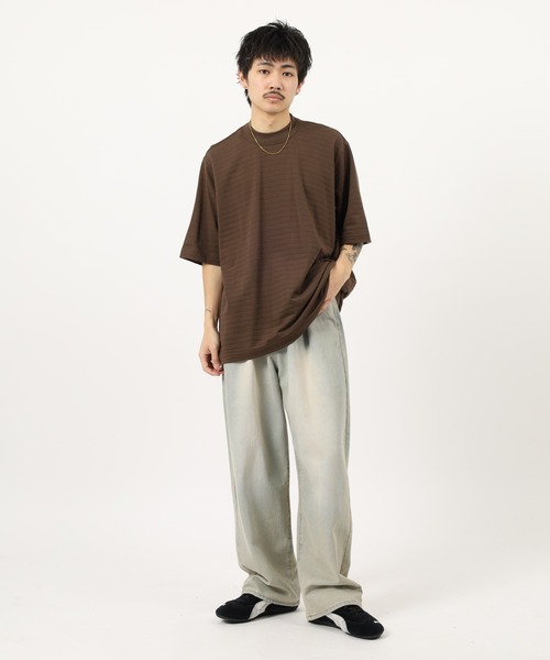 MN+LA（エムエヌエルエー）の「MN+LA STRIPED PIQUE MOCKNECK TEE ストライプモックネック半袖Tシャツ（Tシャツ/カットソー・メンズ・テラコッタ/ウッド・2XL/XL/M/L）」の17枚目の写真