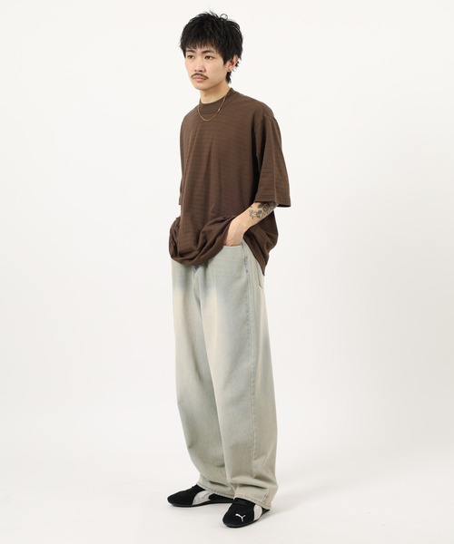 MN+LA（エムエヌエルエー）の「MN+LA STRIPED PIQUE MOCKNECK TEE ストライプモックネック半袖Tシャツ（Tシャツ/カットソー・メンズ・テラコッタ/ウッド・2XL/XL/M/L）」の18枚目の写真