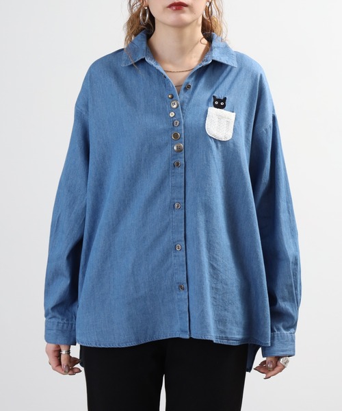 Quelle Chance(ケルシャンス)の「多釦 キャットシャツ 長袖(シャツ/ブラウス・レディース・ブルー/ネイビー・M/L)」の17枚目の写真