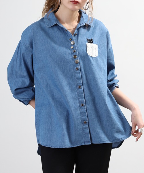 Quelle Chance(ケルシャンス)の「多釦 キャットシャツ 長袖(シャツ/ブラウス・レディース・ブルー/ネイビー・M/L)」の11枚目の写真