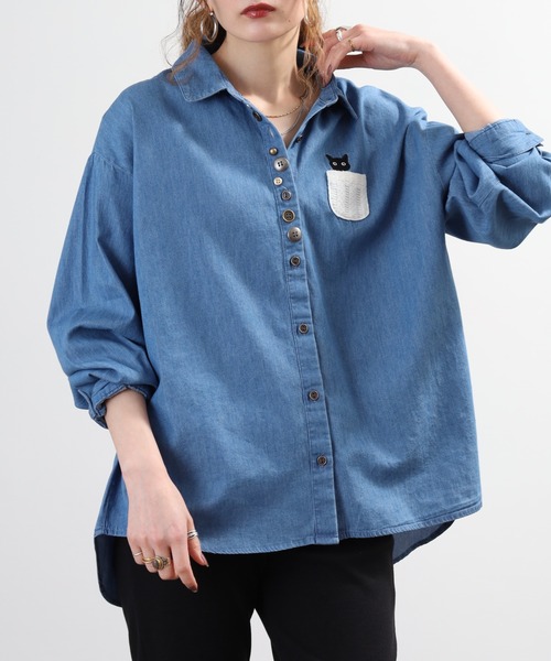Quelle Chance(ケルシャンス)の「多釦 キャットシャツ 長袖(シャツ/ブラウス・レディース・ブルー/ネイビー・M/L)」の12枚目の写真