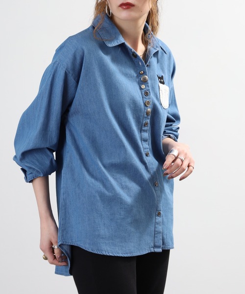 Quelle Chance(ケルシャンス)の「多釦 キャットシャツ 長袖(シャツ/ブラウス・レディース・ブルー/ネイビー・M/L)」の13枚目の写真