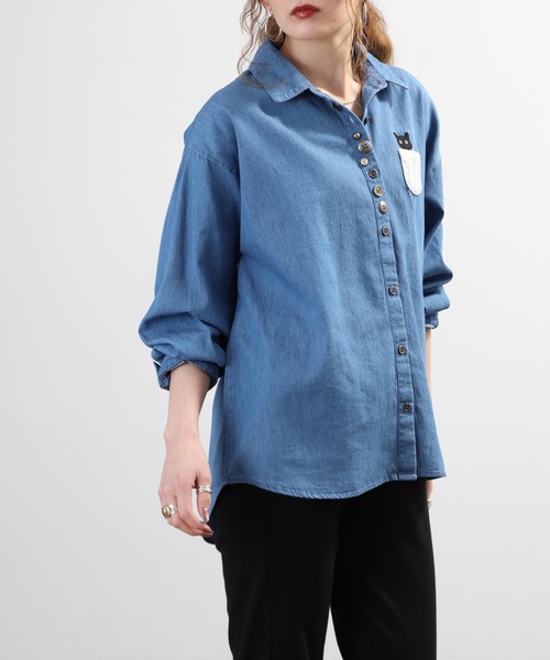 Quelle Chance(ケルシャンス)の「多釦 キャットシャツ 長袖(シャツ/ブラウス・レディース・ブルー/ネイビー・M/L)」の14枚目の写真