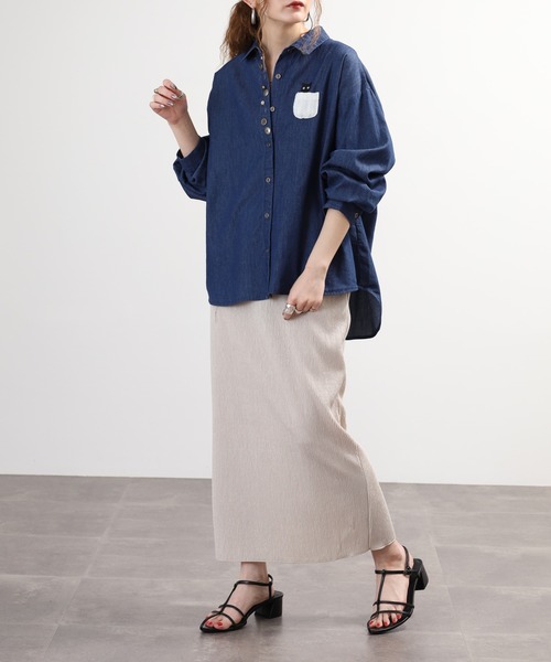 Quelle Chance(ケルシャンス)の「多釦 キャットシャツ 長袖(シャツ/ブラウス・レディース・ブルー/ネイビー・M/L)」の8枚目の写真