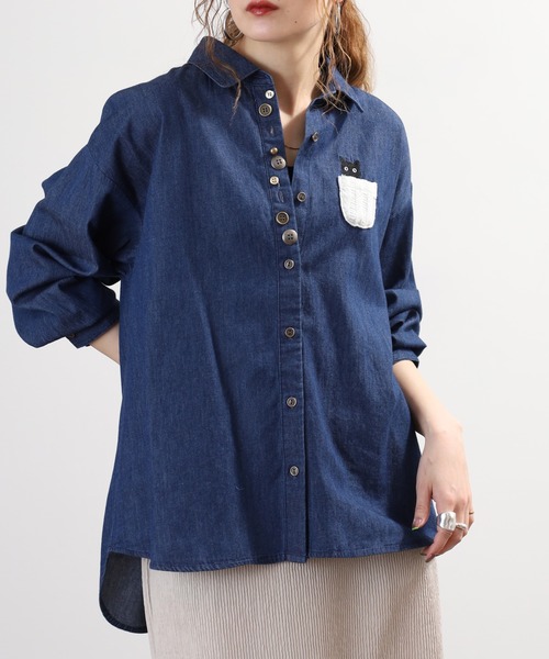 Quelle Chance(ケルシャンス)の「多釦 キャットシャツ 長袖(シャツ/ブラウス・レディース・ブルー/ネイビー・M/L)」の6枚目の写真
