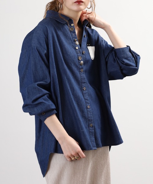 Quelle Chance(ケルシャンス)の「多釦 キャットシャツ 長袖(シャツ/ブラウス・レディース・ブルー/ネイビー・M/L)」の7枚目の写真