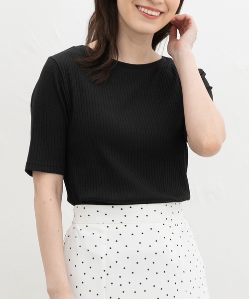 Honeys（ハニーズ）の「【ＵＶカット】半袖ボートネックＴシャツ（Tシャツ/カットソー・レディース・ネイビー/ベージュ/モカ/ブラック/ブルーグリーン/オフホワイト・L/LL/S/M）」の11枚目の写真