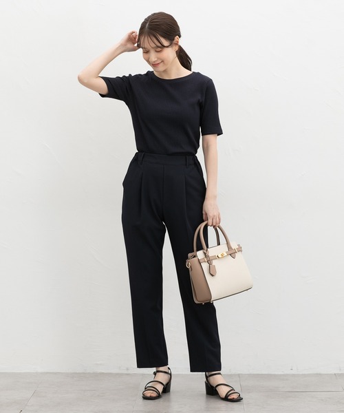 Honeys（ハニーズ）の「【ＵＶカット】半袖ボートネックＴシャツ（Tシャツ/カットソー・レディース・ネイビー/ベージュ/モカ/ブラック/ブルーグリーン/オフホワイト・L/LL/S/M）」の13枚目の写真