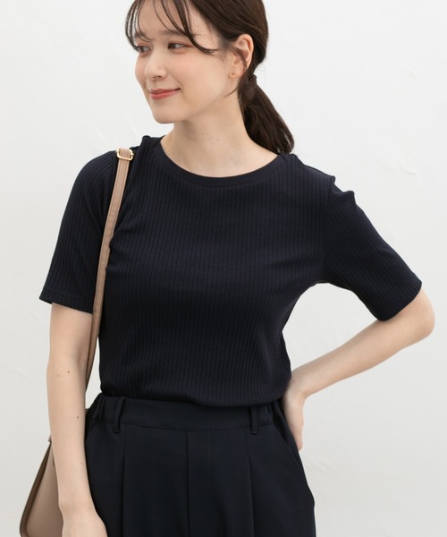 Honeys（ハニーズ）の「【ＵＶカット】半袖ボートネックＴシャツ（Tシャツ/カットソー・レディース・ネイビー/ベージュ/モカ/ブラック/ブルーグリーン/オフホワイト・L/LL/S/M）」の14枚目の写真
