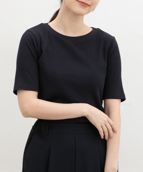 Honeys（ハニーズ）の「【ＵＶカット】半袖ボートネックＴシャツ（Tシャツ/カットソー・レディース・ネイビー/ベージュ/モカ/ブラック/ブルーグリーン/オフホワイト・L/LL/S/M）」の15枚目の写真