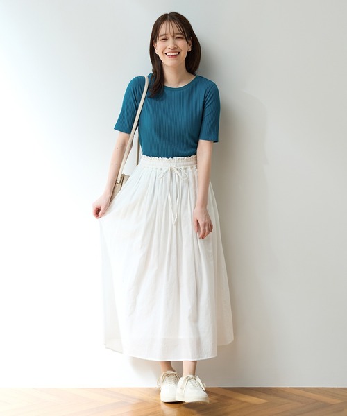 Honeys（ハニーズ）の「【ＵＶカット】半袖ボートネックＴシャツ（Tシャツ/カットソー・レディース・ネイビー/ベージュ/モカ/ブラック/ブルーグリーン/オフホワイト・L/LL/S/M）」の16枚目の写真