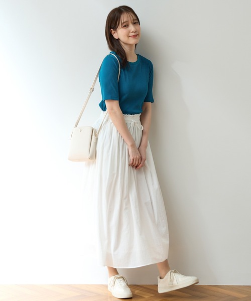 Honeys（ハニーズ）の「【ＵＶカット】半袖ボートネックＴシャツ（Tシャツ/カットソー・レディース・ネイビー/ベージュ/モカ/ブラック/ブルーグリーン/オフホワイト・L/LL/S/M）」の17枚目の写真