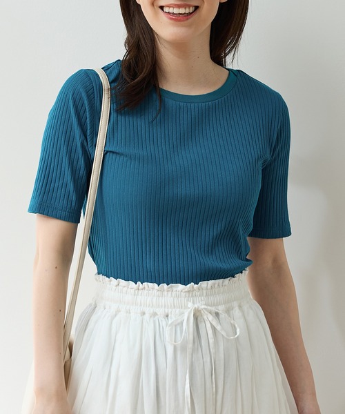 Honeys（ハニーズ）の「【ＵＶカット】半袖ボートネックＴシャツ（Tシャツ/カットソー・レディース・ネイビー/ベージュ/モカ/ブラック/ブルーグリーン/オフホワイト・L/LL/S/M）」の19枚目の写真