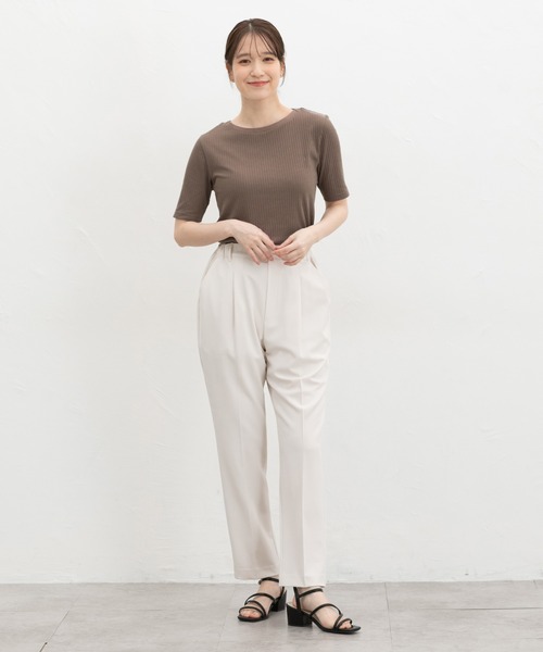 Honeys（ハニーズ）の「【ＵＶカット】半袖ボートネックＴシャツ（Tシャツ/カットソー・レディース・ネイビー/ベージュ/モカ/ブラック/ブルーグリーン/オフホワイト・L/LL/S/M）」の20枚目の写真